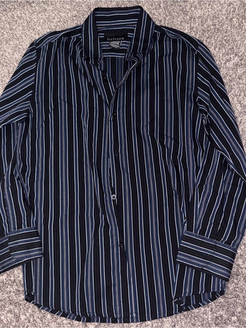 Van Heusen Men's Navy and Light Blue Striped Dress Shirt